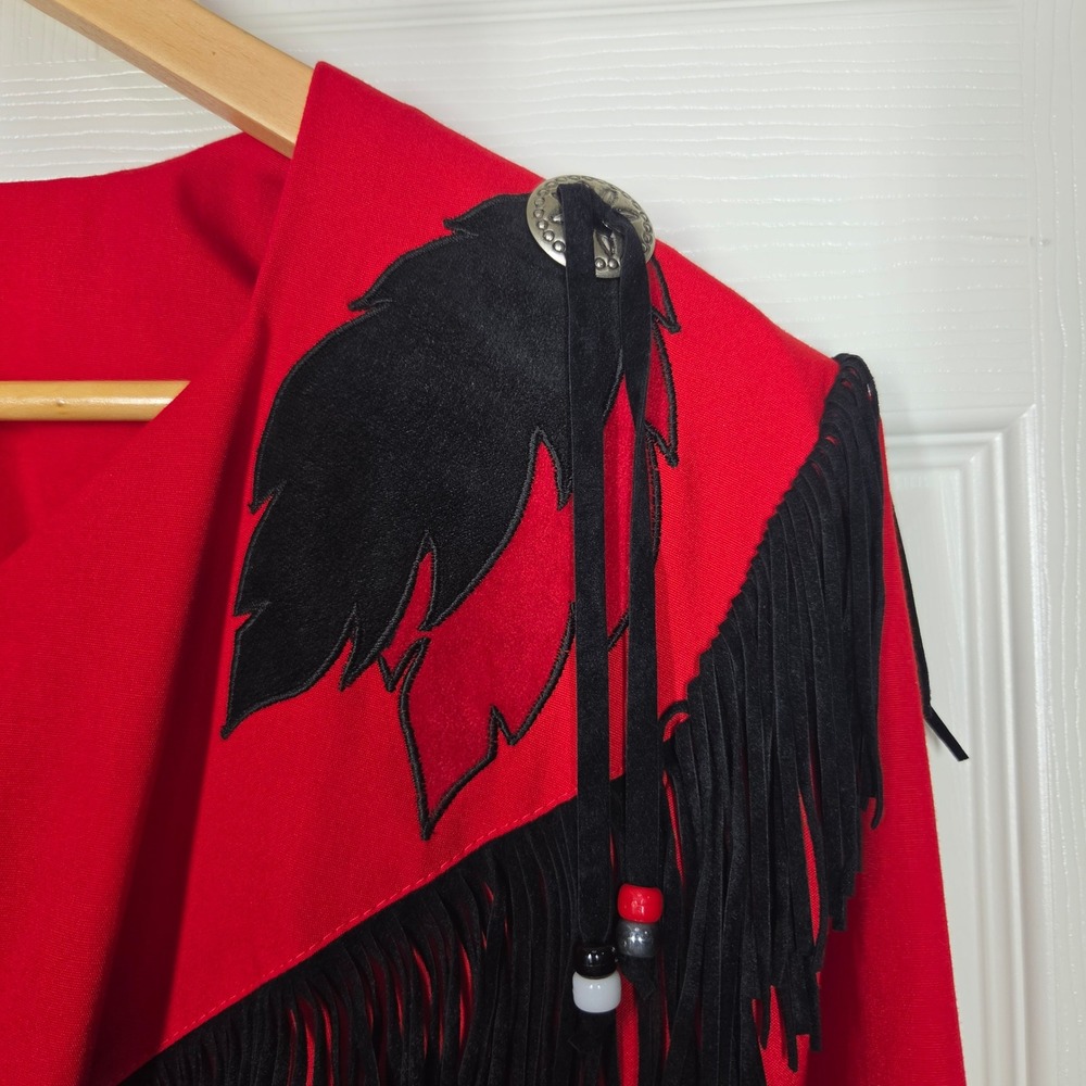 VTG Western Collection Red Rodeo Dress Fringe Concho Wolf M USA Circle Skirt - Picture 4 of 14